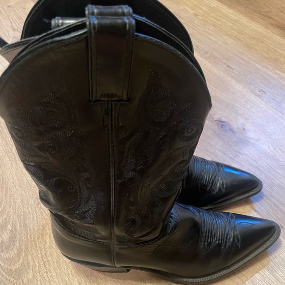Justin Boots Black Leather Cowgirl Boots - Picture 6 of 9